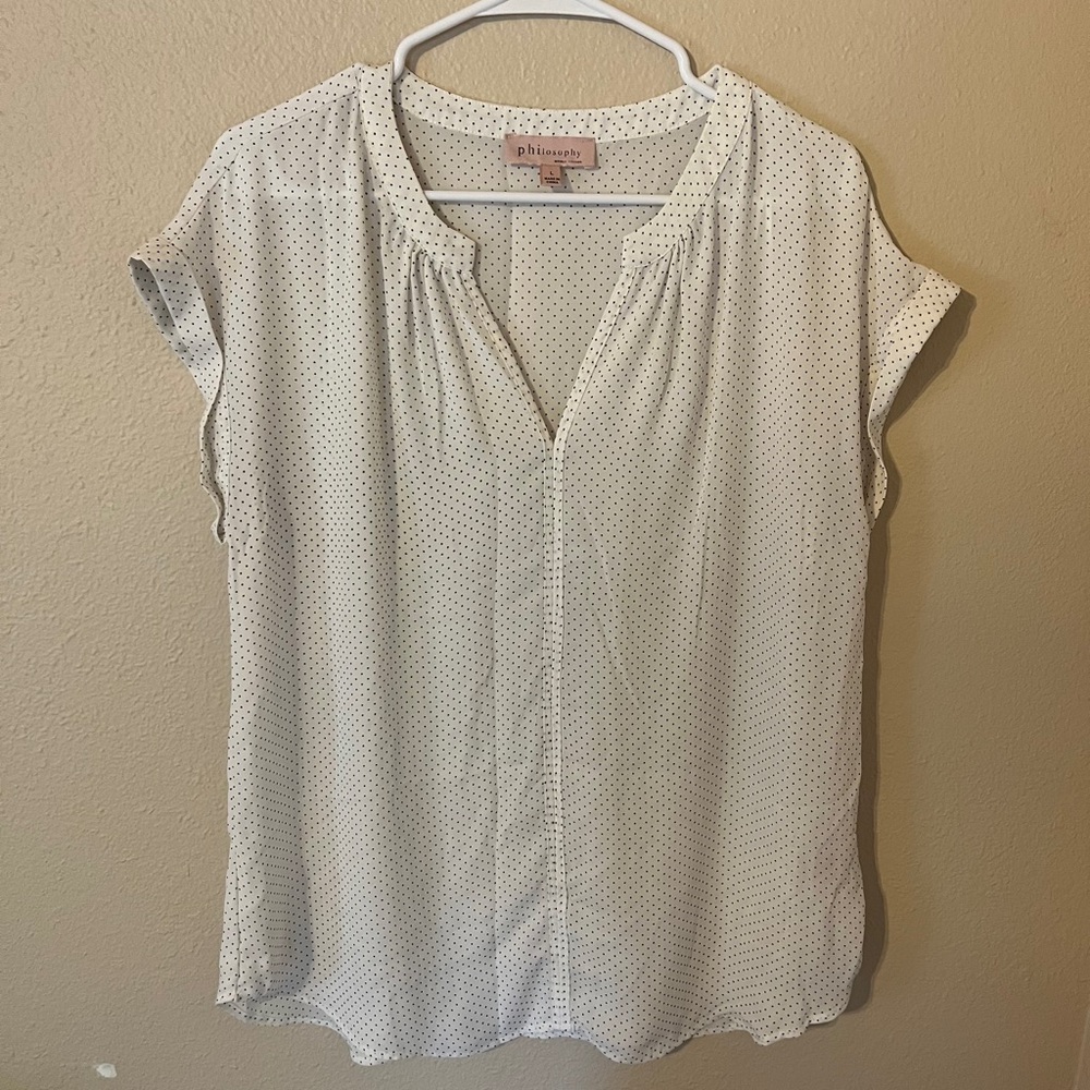 Philosophy White and Black Polka Dot Semi Sheer Blouse Size L